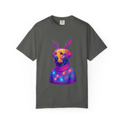 Labrador Retriever with Reindeer Antlers T-Shirt | Neon Holiday Sweater Dog