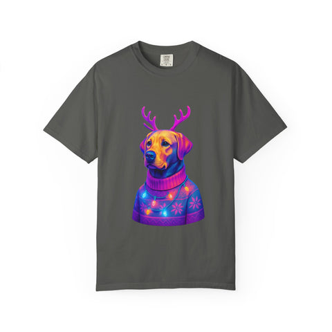 Labrador Retriever with Reindeer Antlers T-Shirt | Neon Holiday Sweater Dog