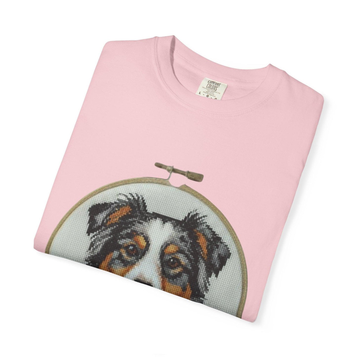 Australian Shepherd Portrait T-shirt | Embroidery Hoop Floral Design