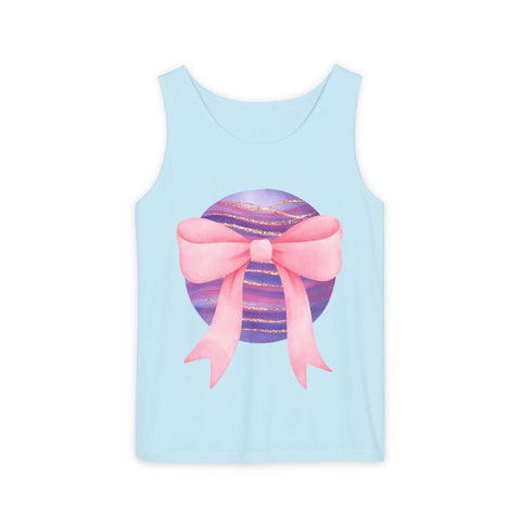 Pink/Purple Planet Wrapped In Bow Unisex Tank Top
