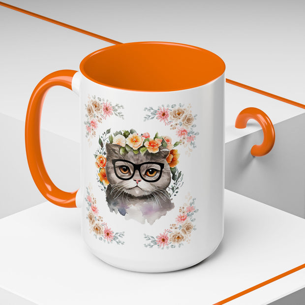 Geeky Goddess Gray Cat Accent Coffee Mug
