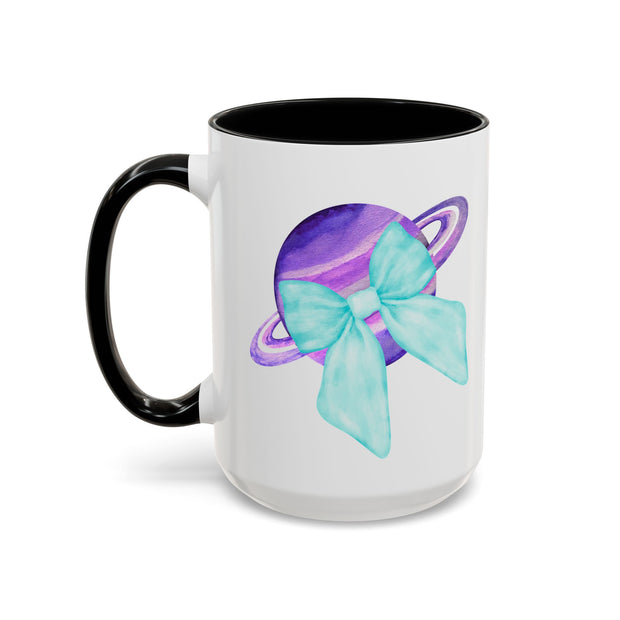 Purple Saturn Wrapped In A Bow Accent Coffee Mug