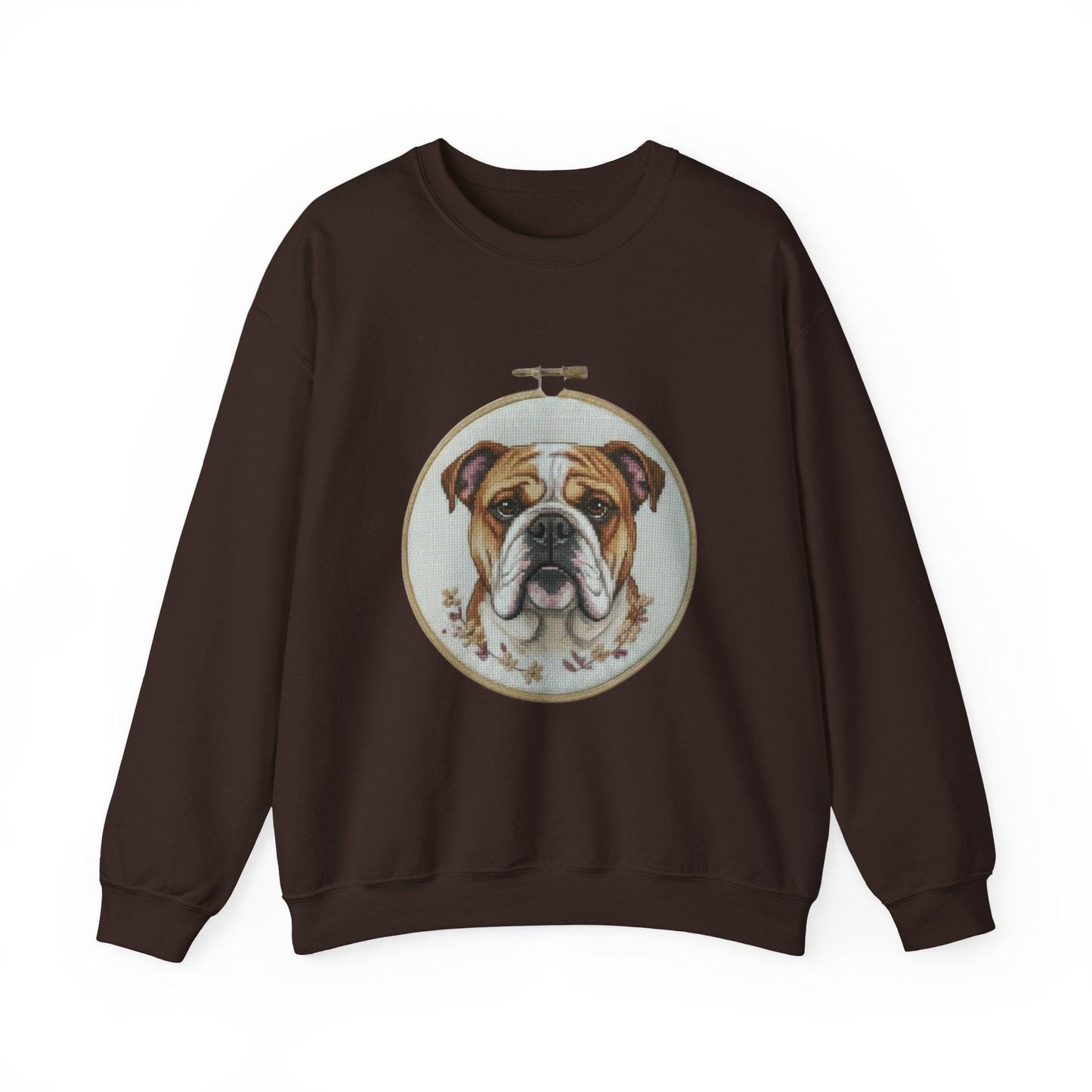 English Bulldog Portrait Sweatshirt | Vintage Embroidery Hoop Dog Crewneck