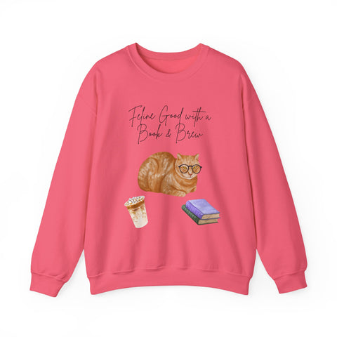 'Feline Good With A Book & Brew' Unisex Crewneck Sweatshirt