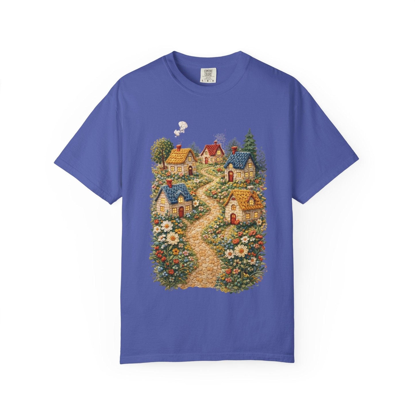 Cottage Garden Path T-shirt | Floral Village Illustration