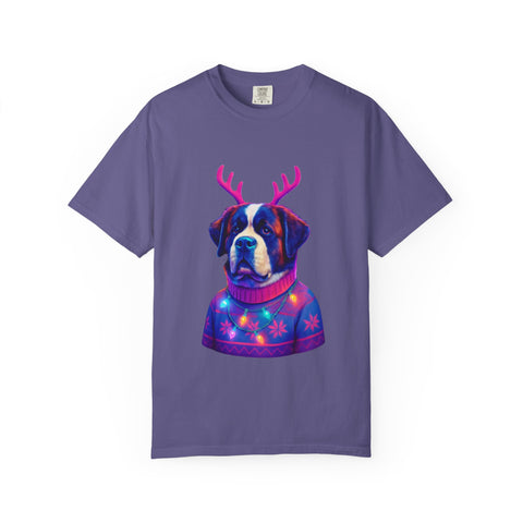 Saint Bernard in Reindeer Antlers T-Shirt | Holiday Dog Sweater Design