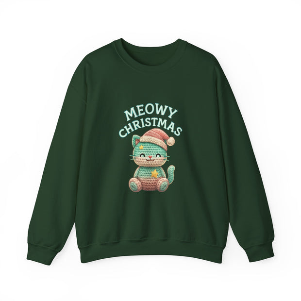 Meowy Christmas Sweatshirt, Cozy Cat Crewneck, Cat Lover Gift, Holiday Apparel, Winter Fashion