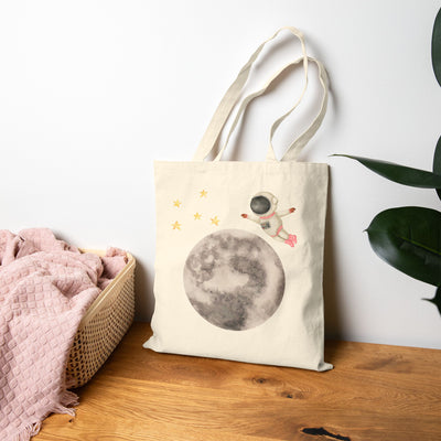 Astronaut Flying To The Moon Cotton Canvas Tote Bag