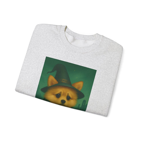 Cozy Witch Pomeranian Dog Sweatshirt, Animal Lover Sweatshirt, Halloween Apparel, Unisex Crewneck, Gift for Dog Mom