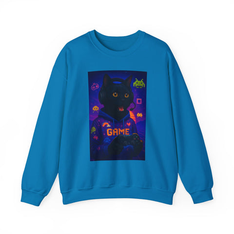 Cozy Gamer Cat Sweatshirt - Unisex Heavy Blend™ Crewneck, Perfect for Gaming Nights, Halloween, Cat Lovers, Gift Ideas, Comfortable Wear