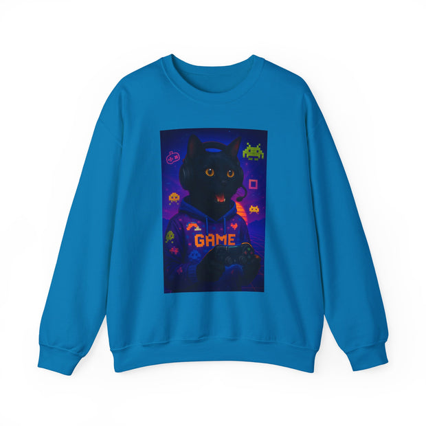 Cozy Gamer Cat Sweatshirt - Unisex Heavy Blend™ Crewneck, Perfect for Gaming Nights, Halloween, Cat Lovers, Gift Ideas, Comfortable Wear