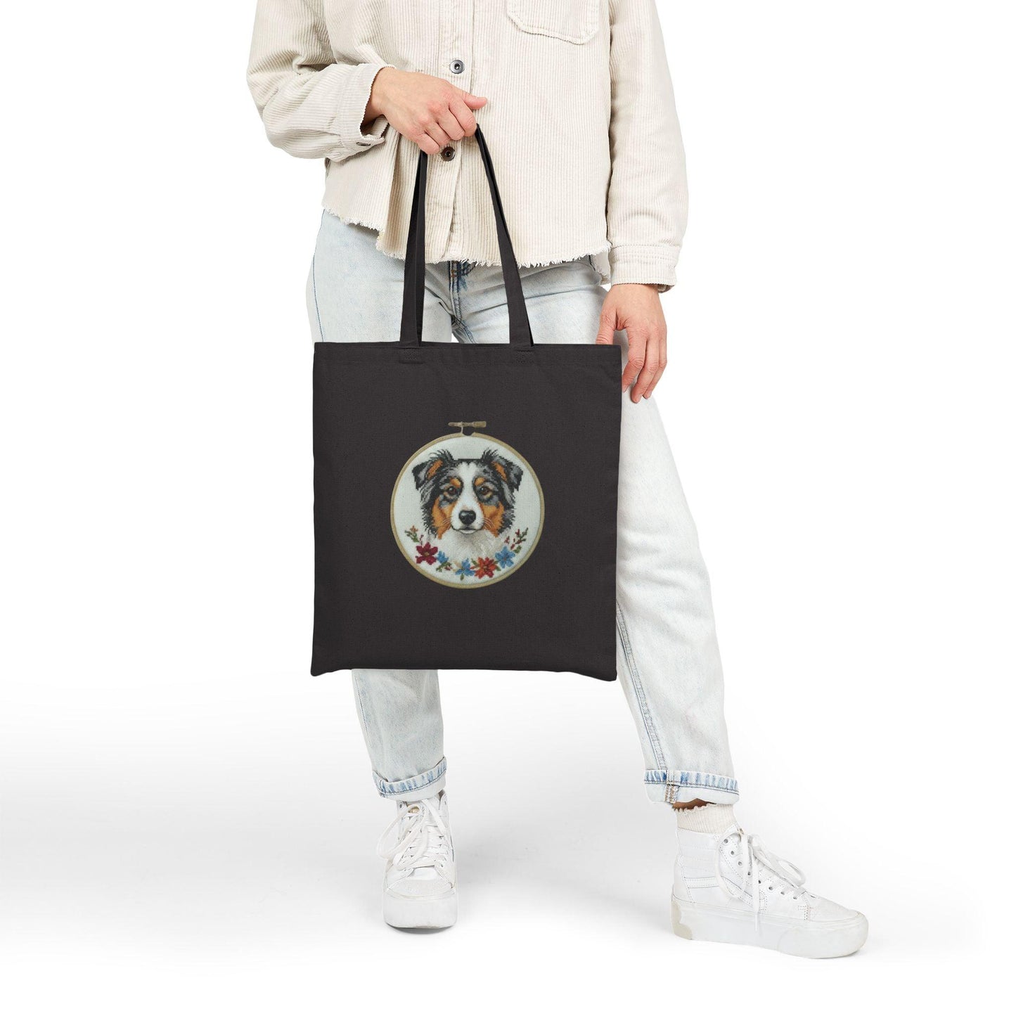 Australian Shepherd Portrait Tote Bag | Embroidery Hoop Dog Illustration