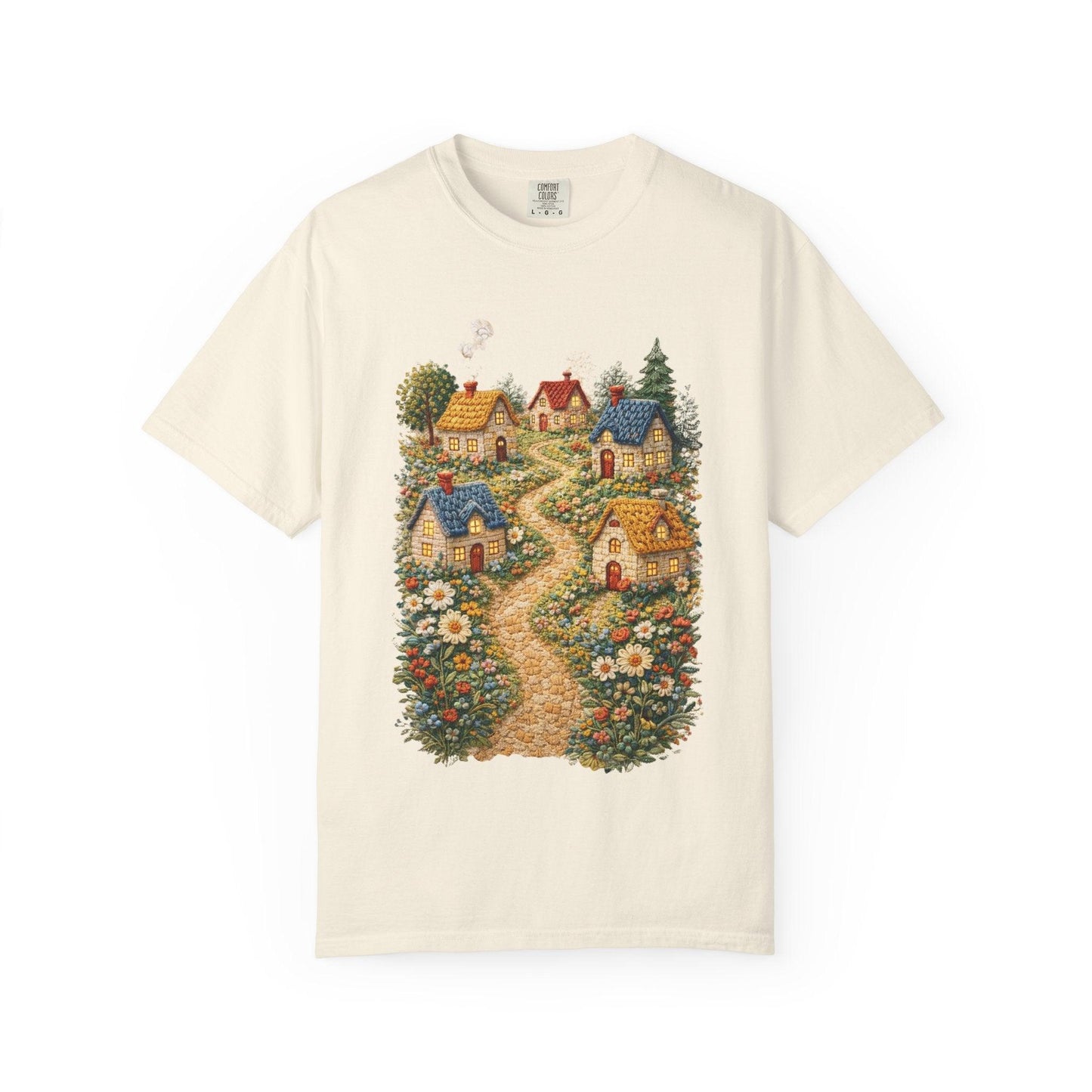 Cottage Garden Path T-shirt | Floral Village Illustration