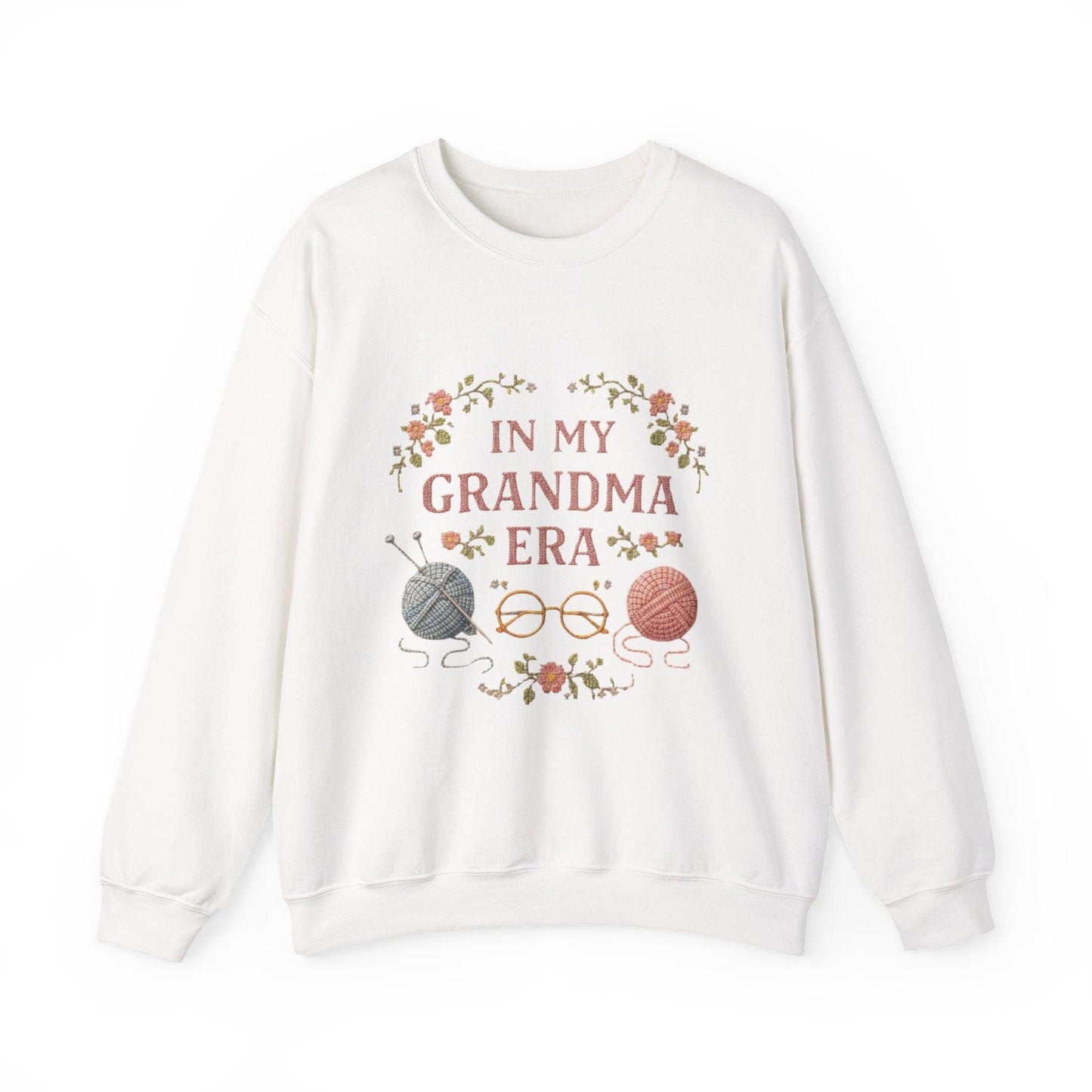 In My Grandma Era knitting balls and glasses Sweatshirt | Cozy vintage floral design