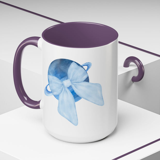 Blue Saturn Wrapped In A Blue Bow Accent Coffee Mug