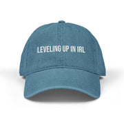 'Leveling Up in IRL' Denim Embroidered Cap