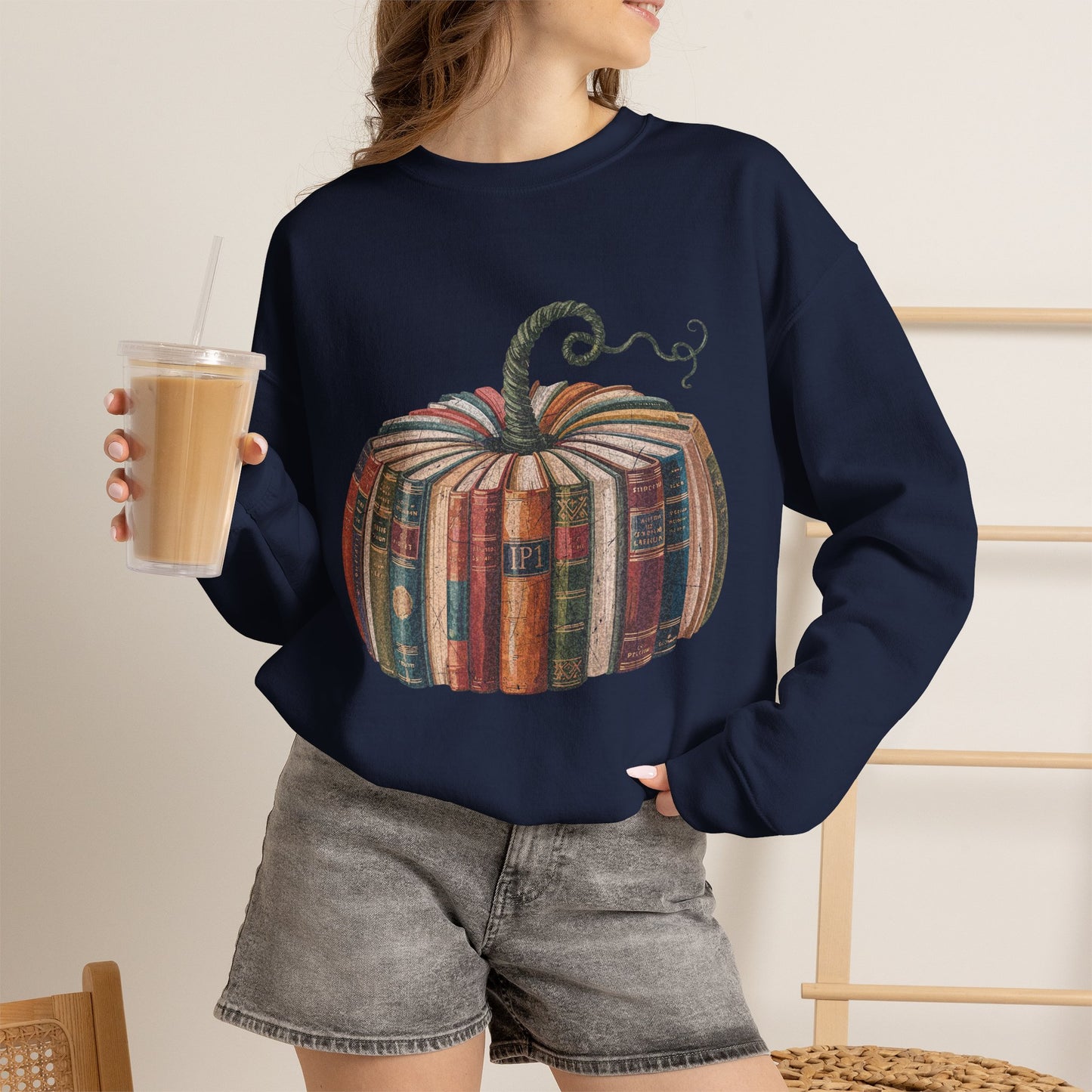 Patchwork Pumpkin Crewneck Sweatshirt | Fall Plaid Pumpkin Shirt