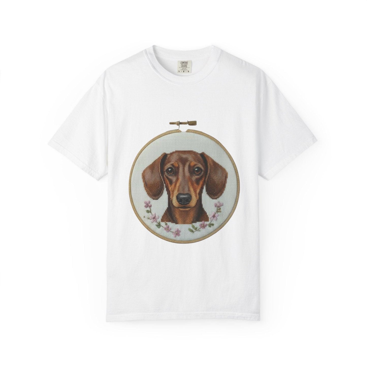 Dachshund Portrait T-shirt | Embroidery Hoop Dog Illustration