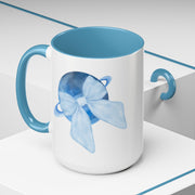 Blue Saturn Wrapped In A Blue Bow Accent Coffee Mug