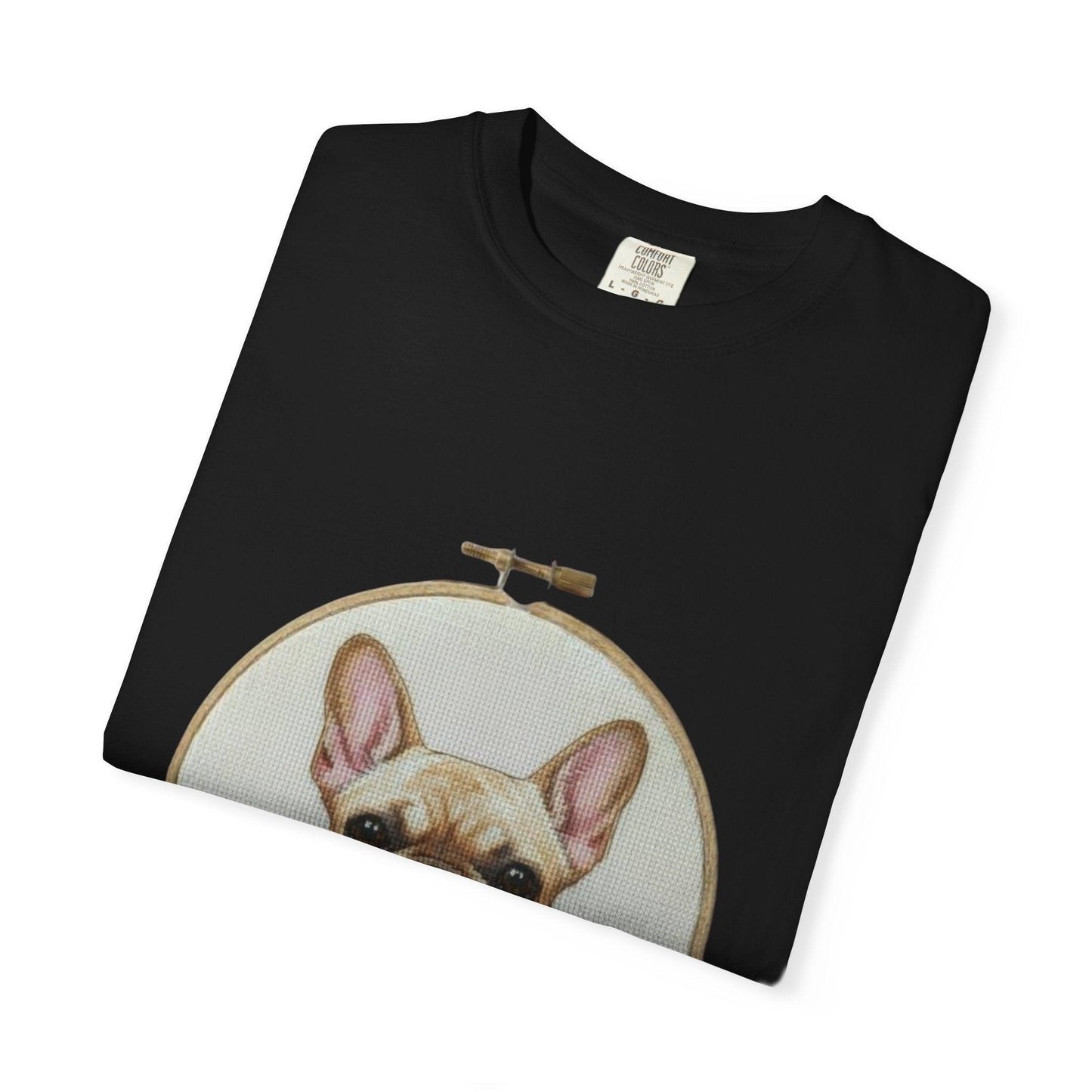 French Bulldog Portrait T-Shirt | Embroidery Hoop Dog Illustration