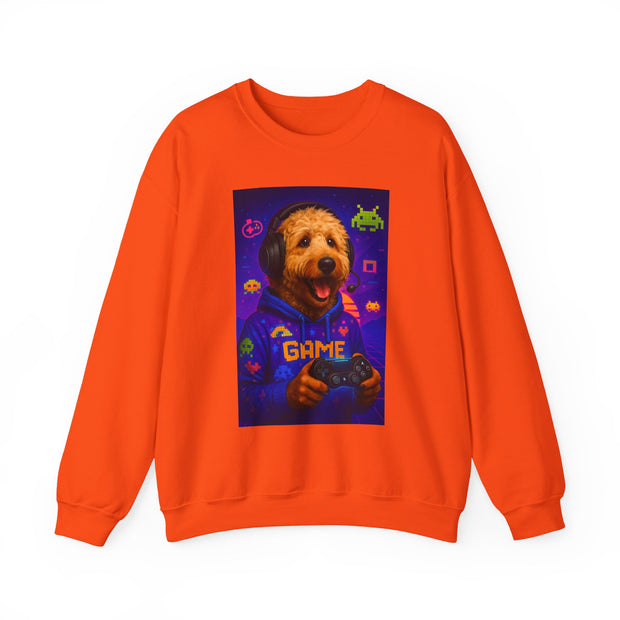 Gaming Golden Doodle Illustration Crewneck Sweatshirt | Retro Arcade Gamer