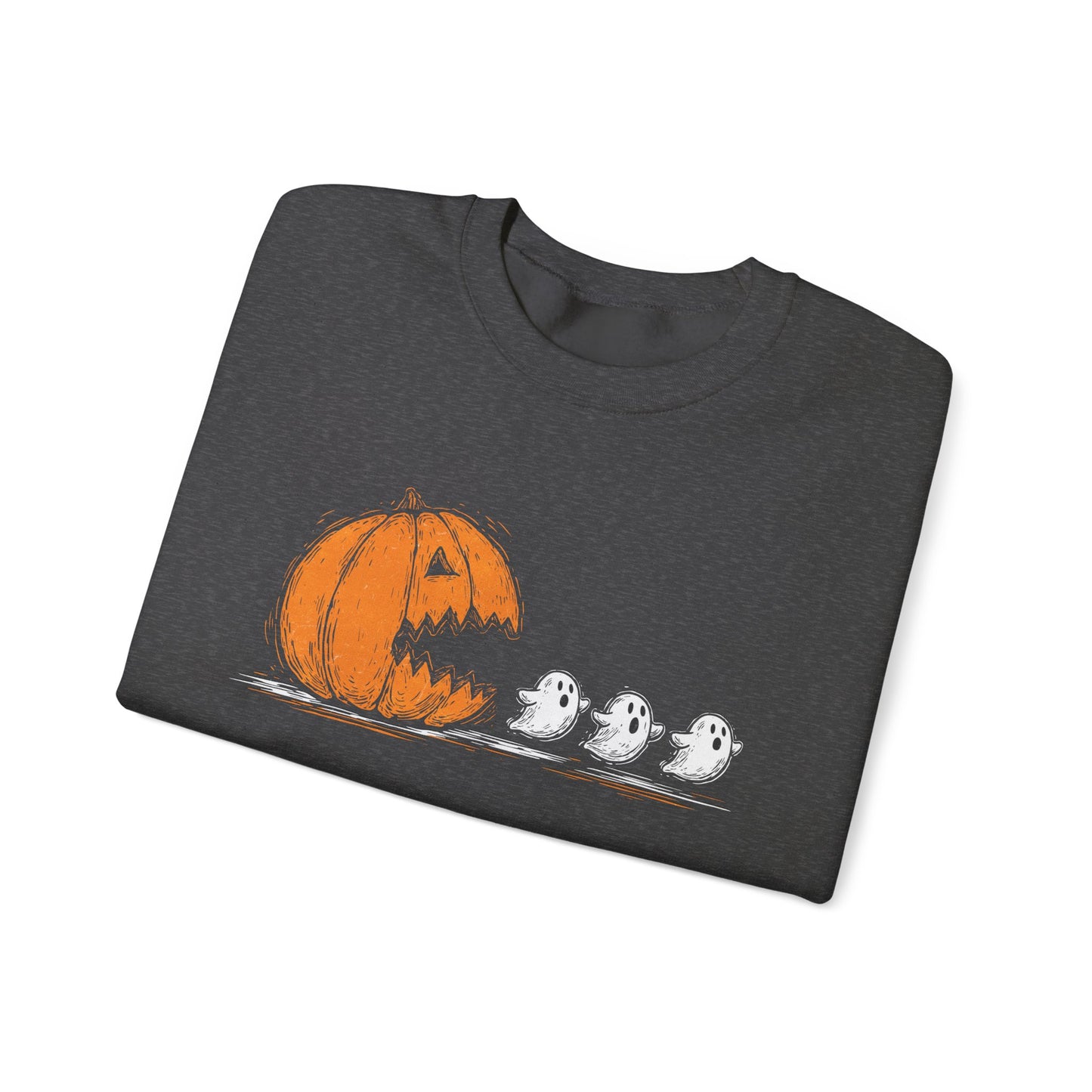 Pumpkin and Ghosts Crewneck Sweatshirt | Halloween Pumpkin Ghost Illustration