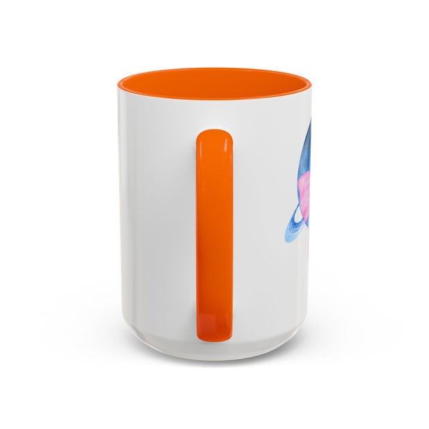 Blue Saturn Wrapped In A Pink Bow Accent Coffee Mug