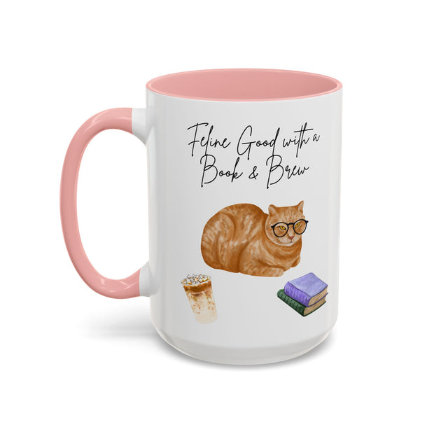 'Feline Good With A Book & Brew' Accent Coffee Mug