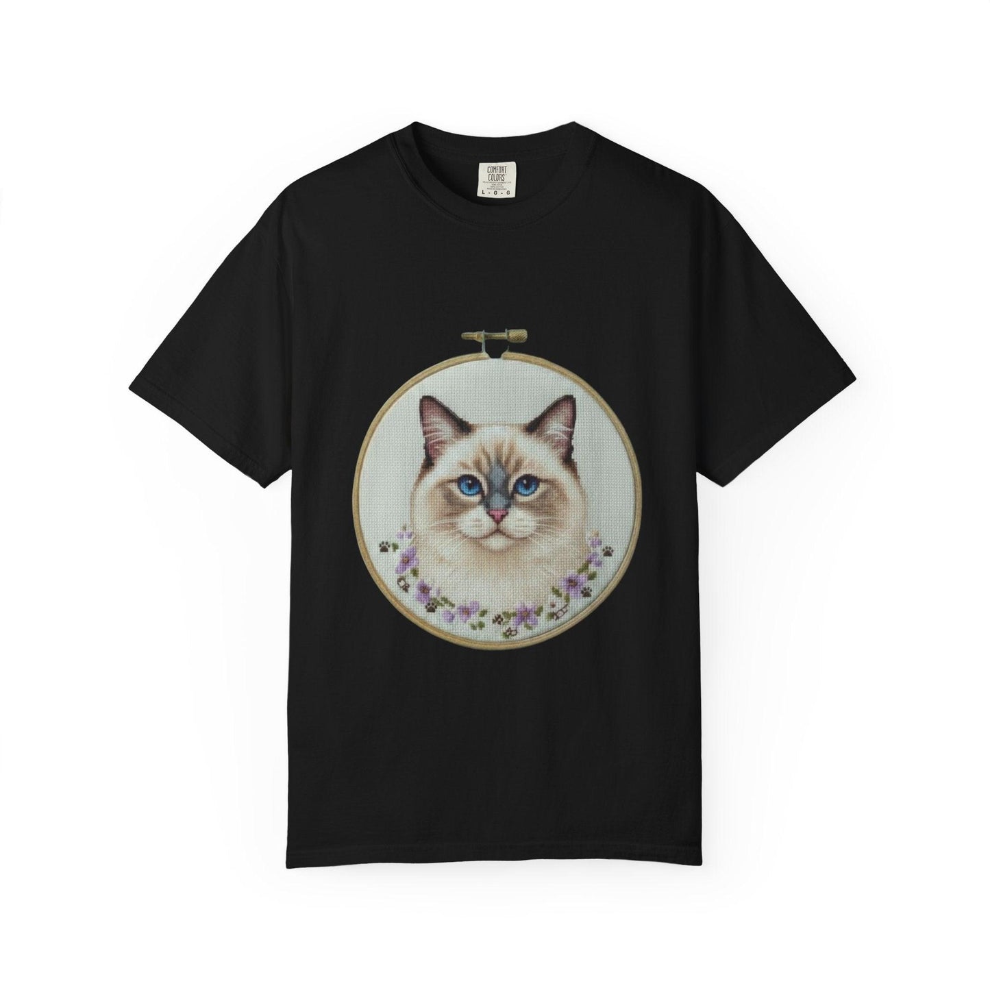 Ragdoll Cat Shirt, Blue Eyed Cat Mom Gift, Cross Stitch Cat Portrait, Embroidered Pet Lover Tee
