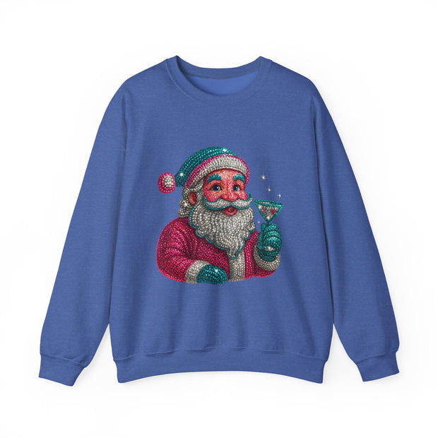 Retro Santa Holding Martini Sweatshirt | Vintage Christmas Crewneck