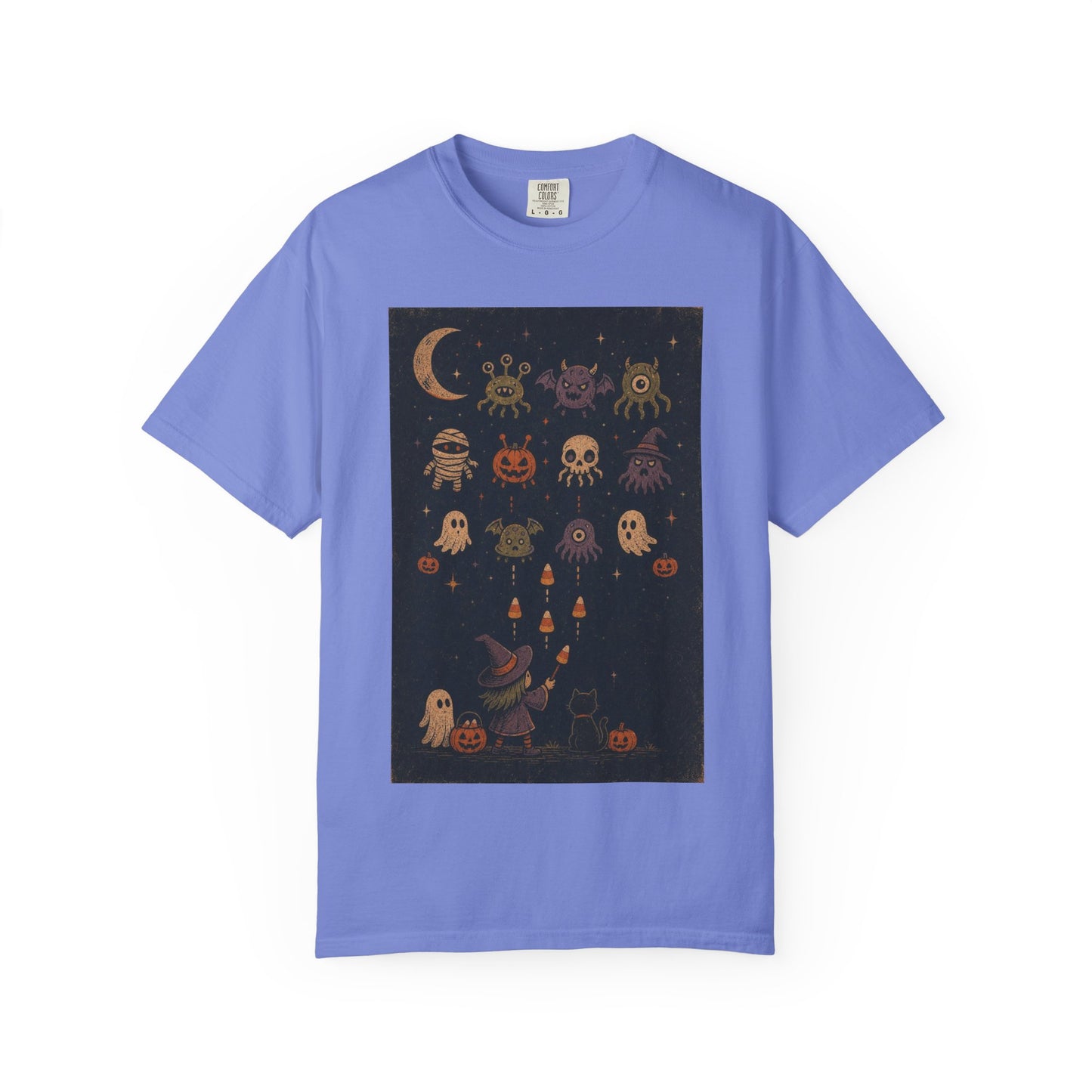 Cute Halloween Witch and Ghosts T-Shirt | Pumpkin Moon Spooky Illustration