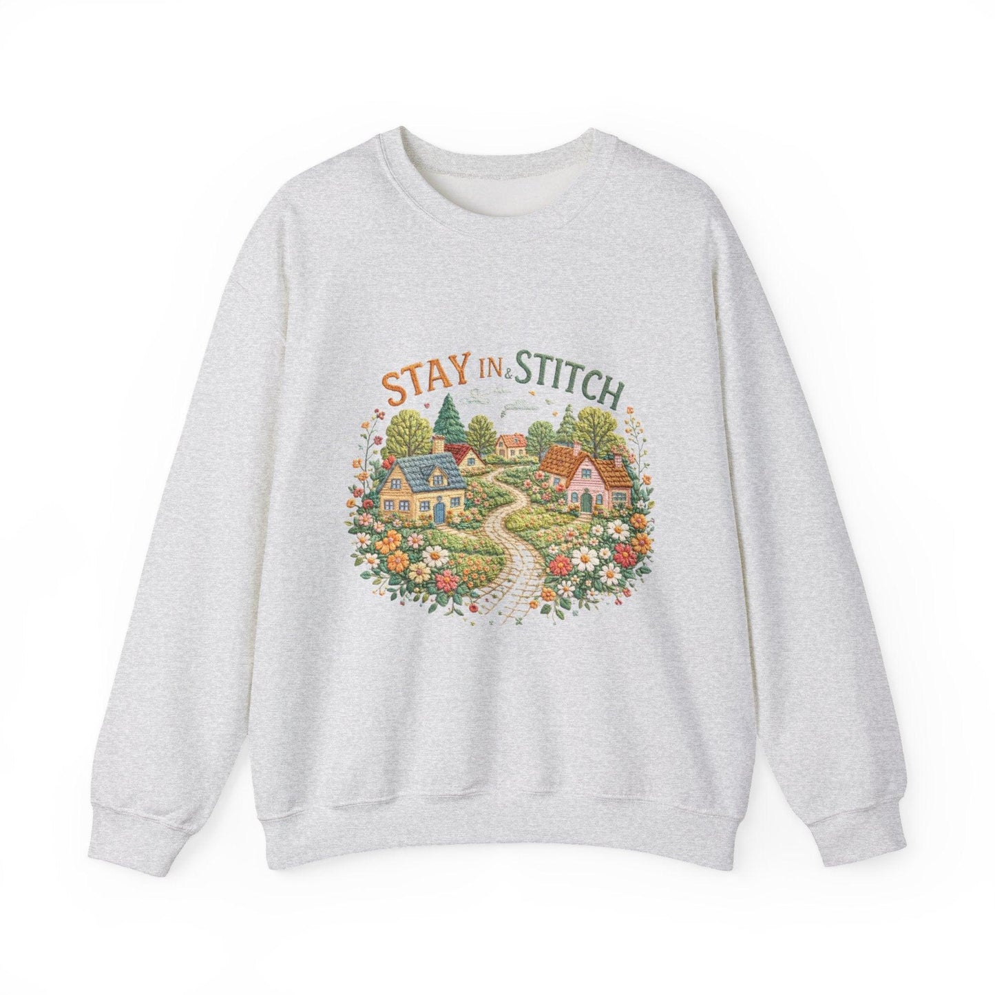 Stay in Stitch cottage garden Sweatshirt | cozy village embroidery design