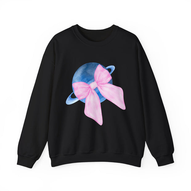 Blue Saturn Wrapped In A Pink Bow Unisex Crewneck Sweatshirt
