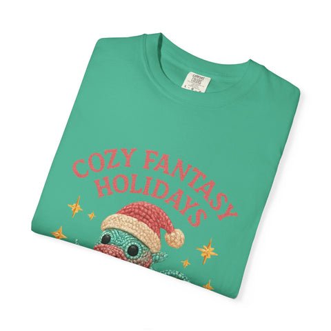 Cozy Fantasy Holidays Tee, Unisex Christmas T-shirt, Cute Dragon Apparel, Holiday Gift, Festive Graphic Tee
