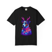 Jack Russell in Reindeer Sweater T-shirt | Neon Holiday Dog Design
