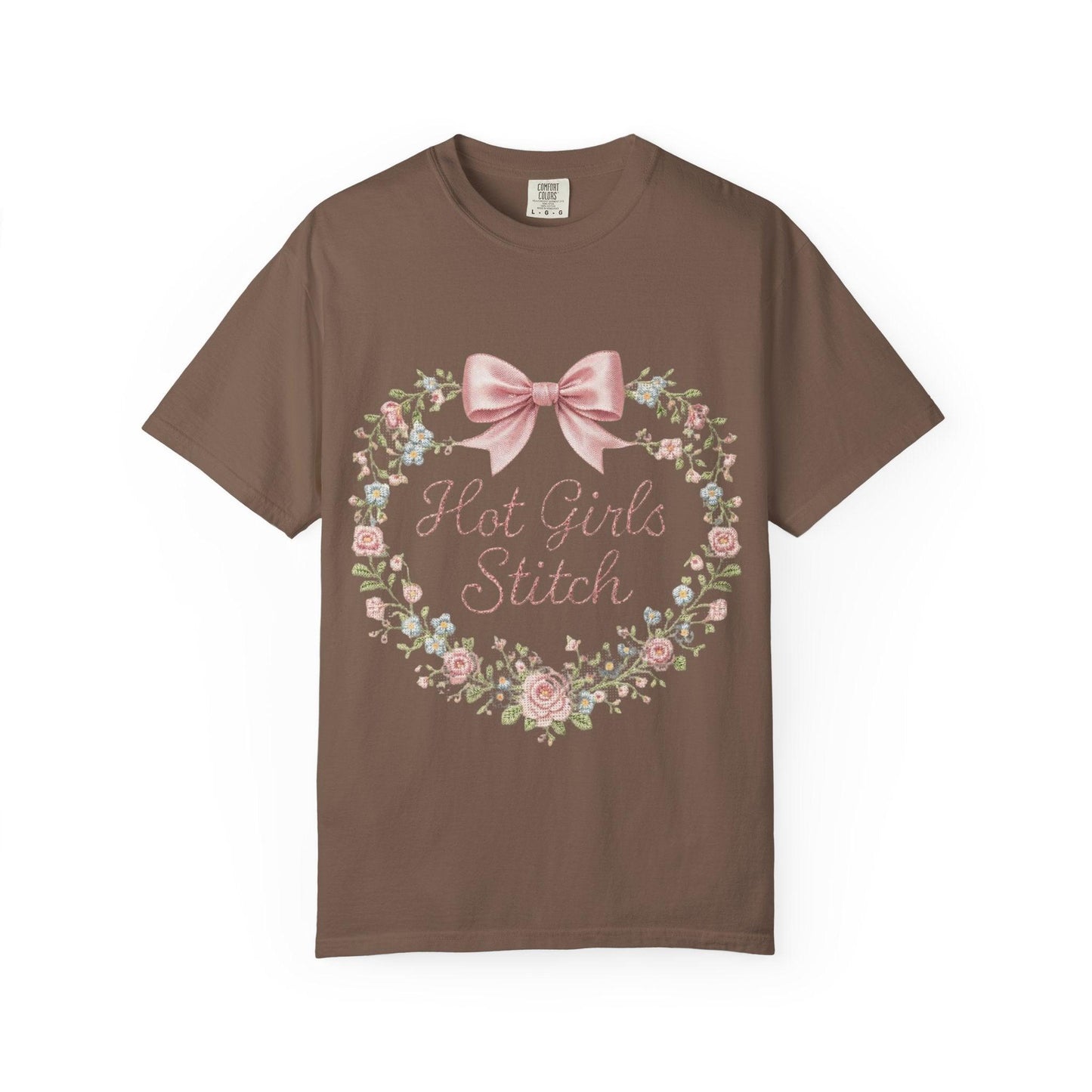 Floral Heart Wreath with Bow T-Shirt | Hot Girls Stitch