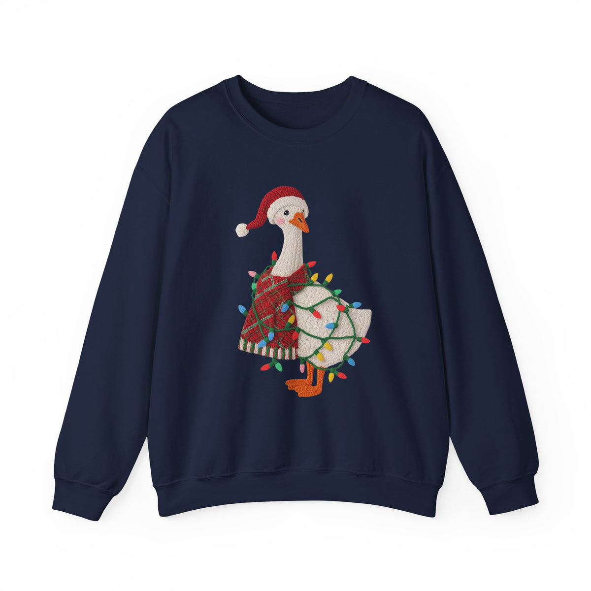 Christmas Goose Wearing Santa Hat Crewneck Sweatshirt | Holiday Duck in Lights