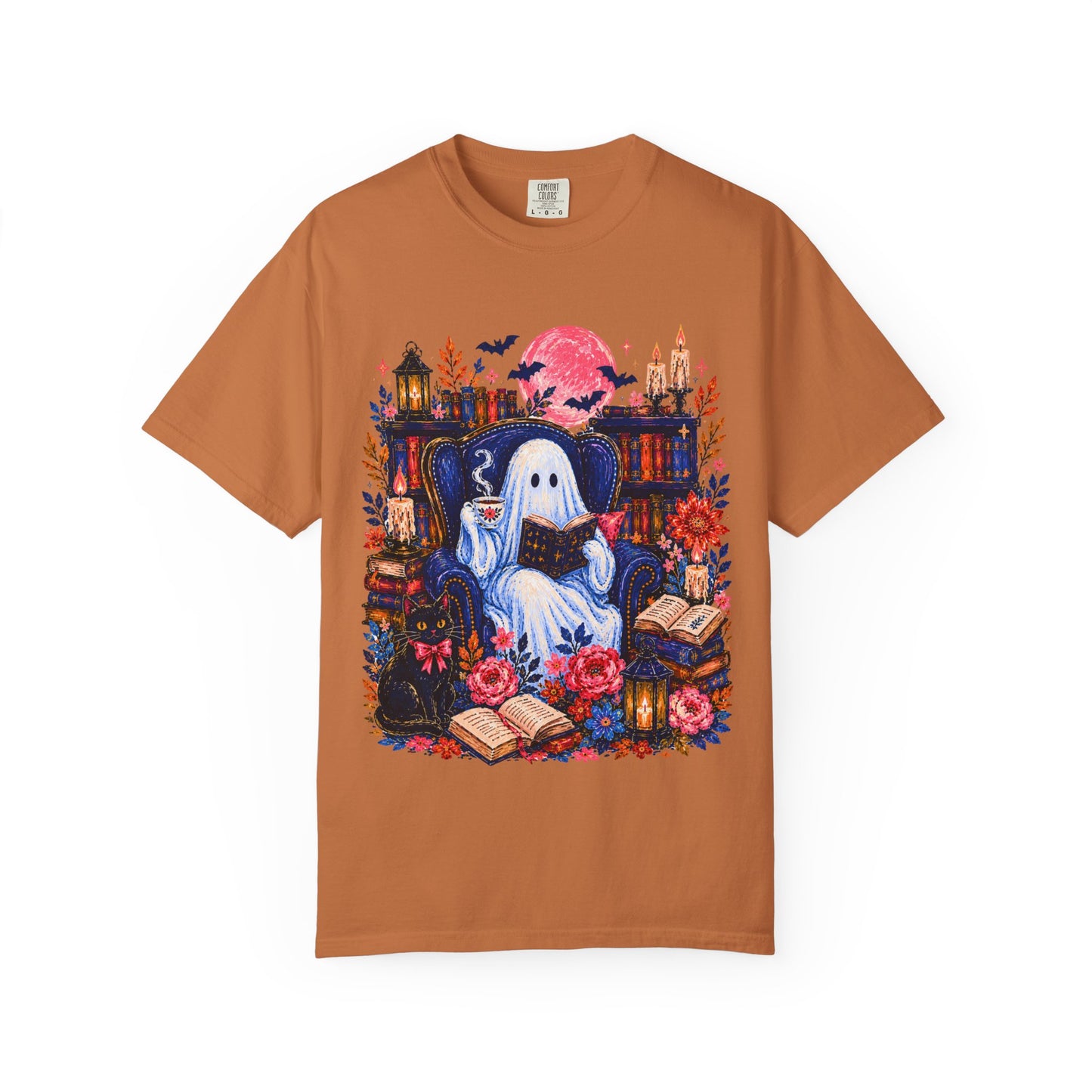 Cozy Reading Ghost T-Shirt | Bookish Halloween Illustration