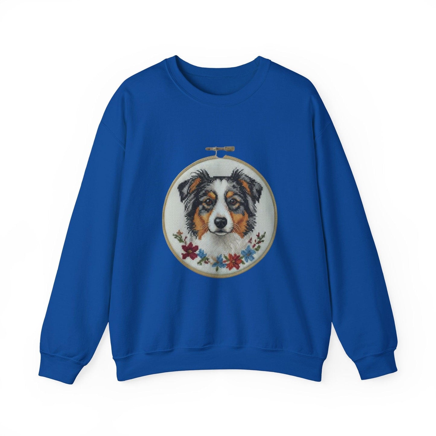Australian Shepherd Sweatshirt, Aussie Dog Mom Gift, Embroidery Hoop Portrait, Cross Stitch Dog Crewneck