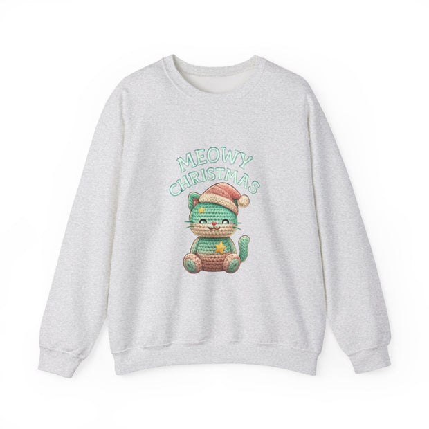 Meowy Christmas Sweatshirt, Cozy Cat Crewneck, Cat Lover Gift, Holiday Apparel, Winter Fashion