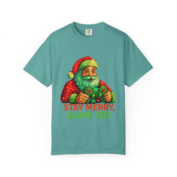 Stay Merry Game On Santa, T-Shirt | Christmas Gamer Holiday Tee