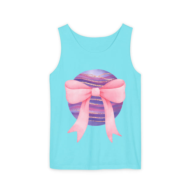 Pink/Purple Planet Wrapped In Bow Unisex Tank Top