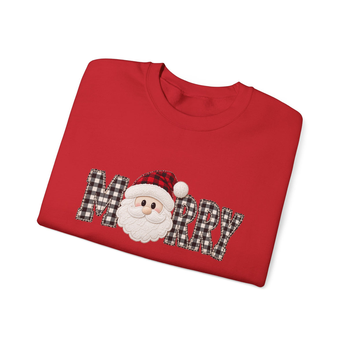 Merry Christmas Sweatshirt, Santa Christmas Crewneck, Plaid Holiday Sweater, Cute Santa Shirt, Cozy Christmas Gift for Her