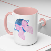 Blue Saturn Wrapped In A Pink Bow Accent Coffee Mug