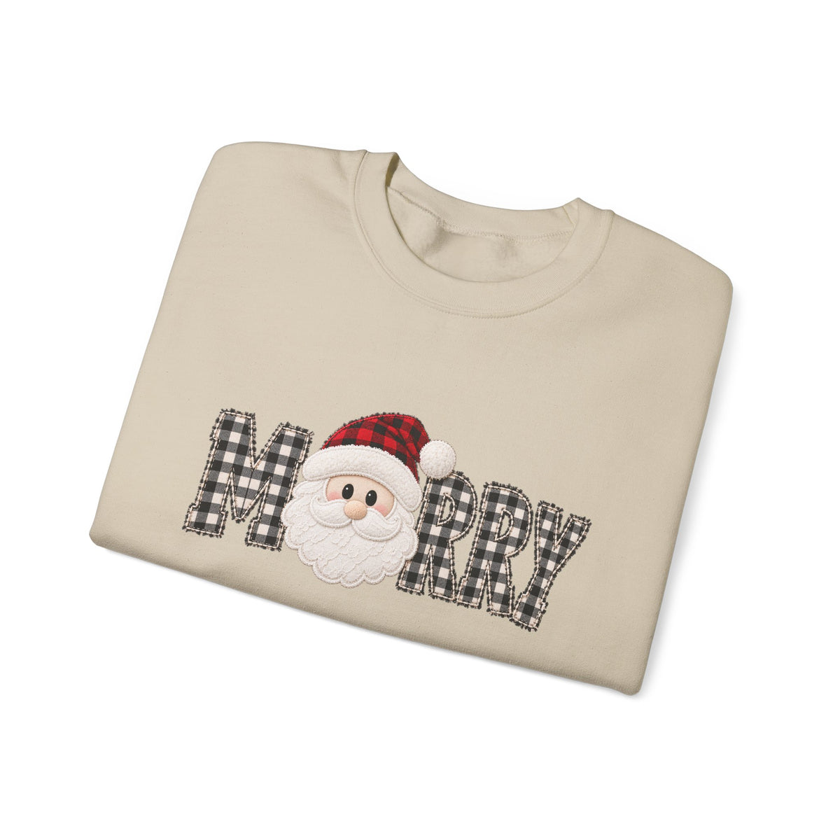 Merry Christmas Sweatshirt, Santa Christmas Crewneck, Plaid Holiday Sweater, Cute Santa Shirt, Cozy Christmas Gift for Her