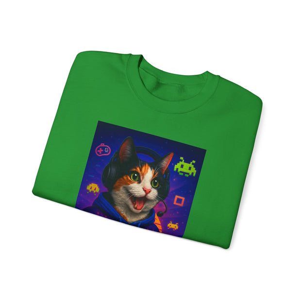 Gamer Cat Crewneck Sweatshirt, Cozy Gamer Apparel, Perfect Gift for Cat Lovers, Funny Sweatshirt for Birthdays, Gaming Merchandise