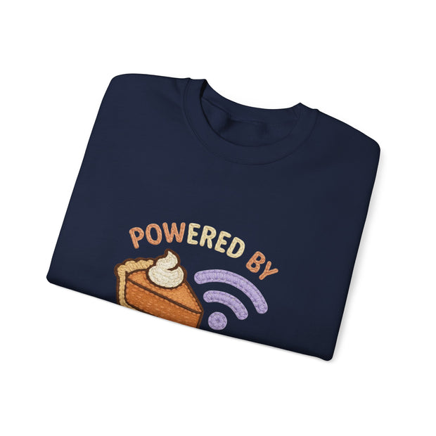 Powered by Pie and Wi-Fi Crewneck Sweatshirt, Cozy Sweatshirt Gift, Funny Thanksgiving Apparel, Comfy Fall Wear, Unisex Sweater