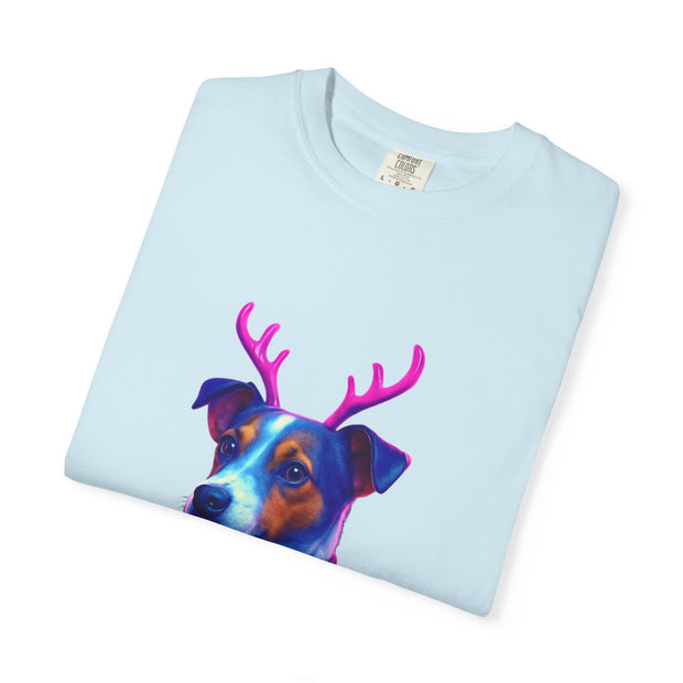 Jack Russell in Reindeer Sweater T-shirt | Neon Holiday Dog Design
