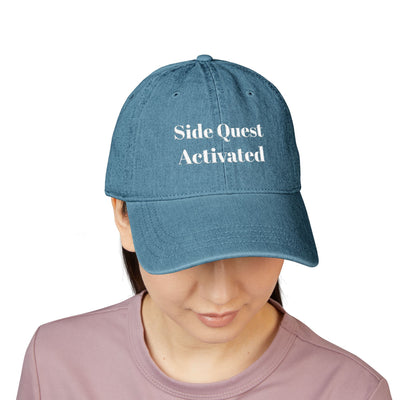 'Side Quest Activated' Denim Embroidered Cap