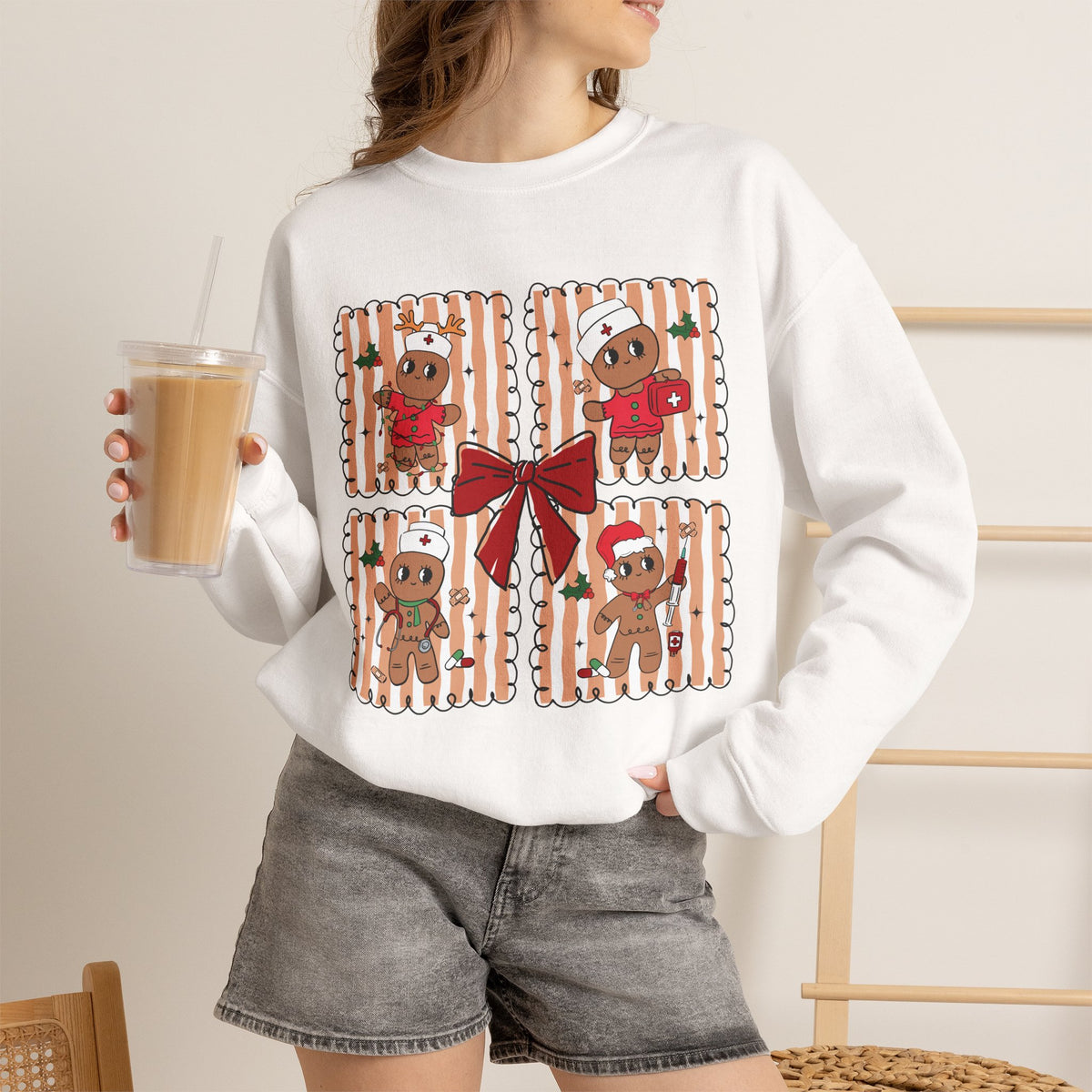 Gingerbread Christmas Sweatshirt, Cute Gingerbread Crewneck, Christmas Bow Sweatshirt, Gingerbread Man Shirt, Funny Holiday Sweater, Christmas Gift